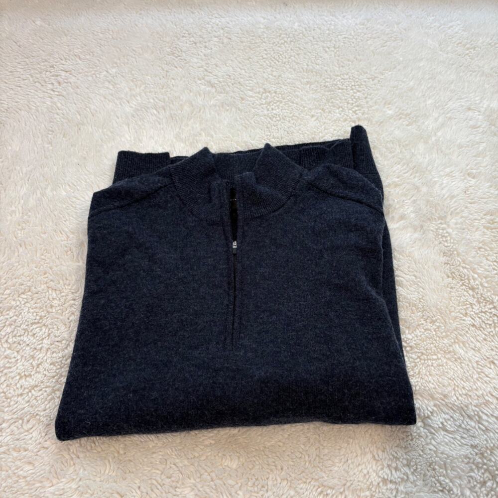 Dunning Mens Navy Merino Wool Cashmere 1/4 Zip Mock Neck Golf Medinah Logo Sz L